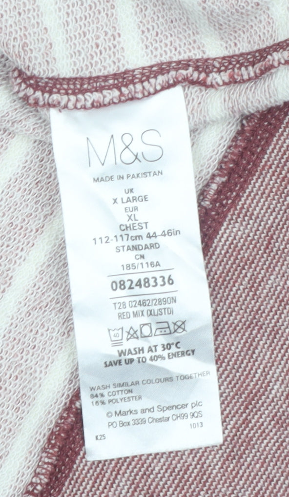 Marks and Spencer Men's Red Striped XL Crew Neck Pullover Sweatshirt
