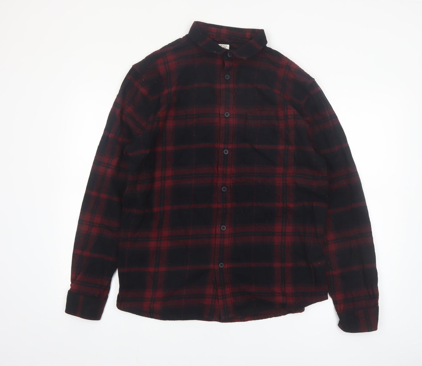 River Island Men's Red Plaid Flannel Long Sleeve Button-Up Shirt M