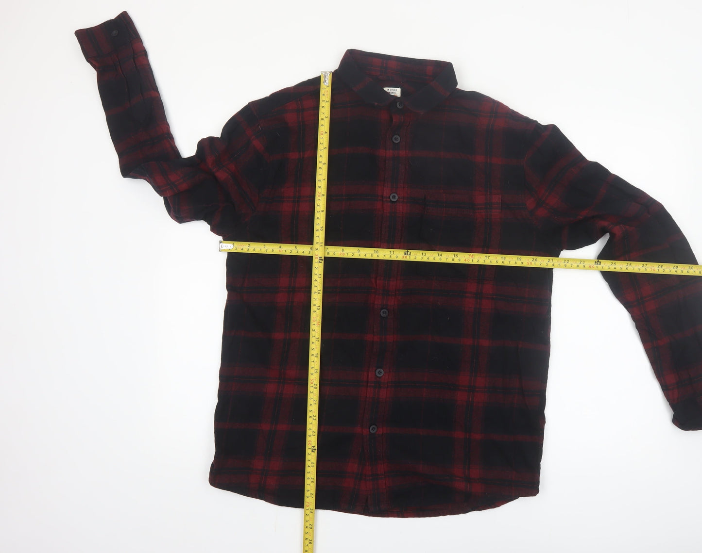 River Island Men's Red Plaid Flannel Long Sleeve Button-Up Shirt M