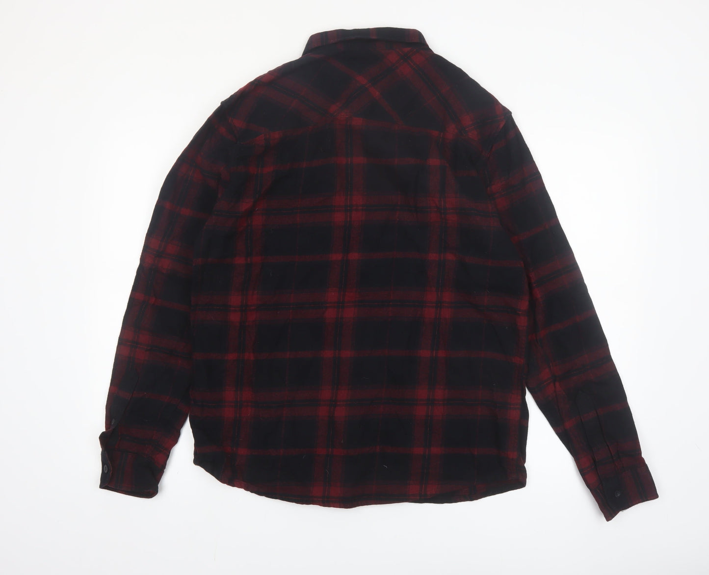River Island Men's Red Plaid Flannel Long Sleeve Button-Up Shirt M