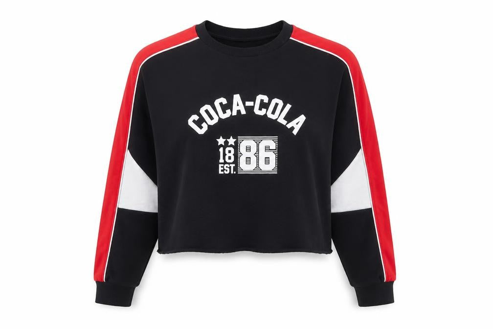 Coca-Cola Women's Black Red Crop Pullover Sweatshirt Size M