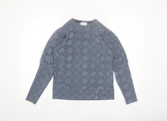 Savida Women's Blue Geometric Puff Sleeve Blouse XS
