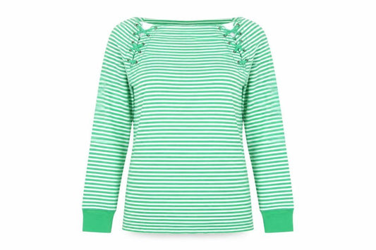 Ralph Lauren LRL Women's Green White Striped Cotton Long Sleeve Top XS