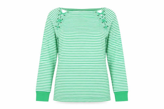 Ralph Lauren LRL Women's Green White Striped Cotton Long Sleeve Top XS