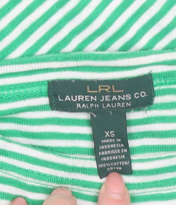 Ralph Lauren LRL Women's Green White Striped Cotton Long Sleeve Top XS