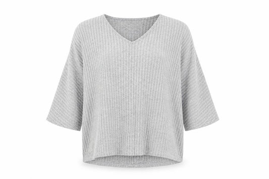 New Look Women's Grey Knit V-Neck Tunic Top S/M Relaxed Fit