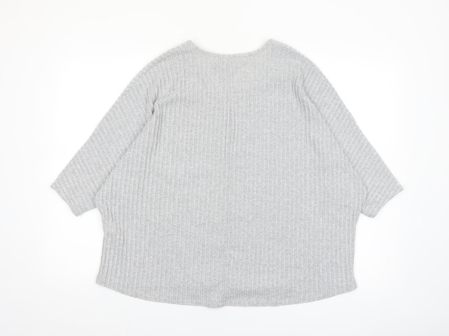 New Look Women's Grey Knit V-Neck Tunic Top S/M Relaxed Fit