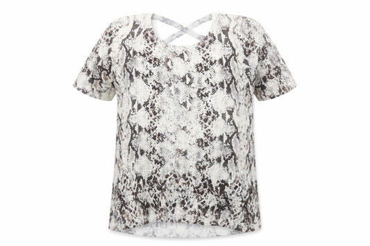 Leo & Ugo Womens Brown Animal Print Short Sleeve Knit T-Shirt Size 12
