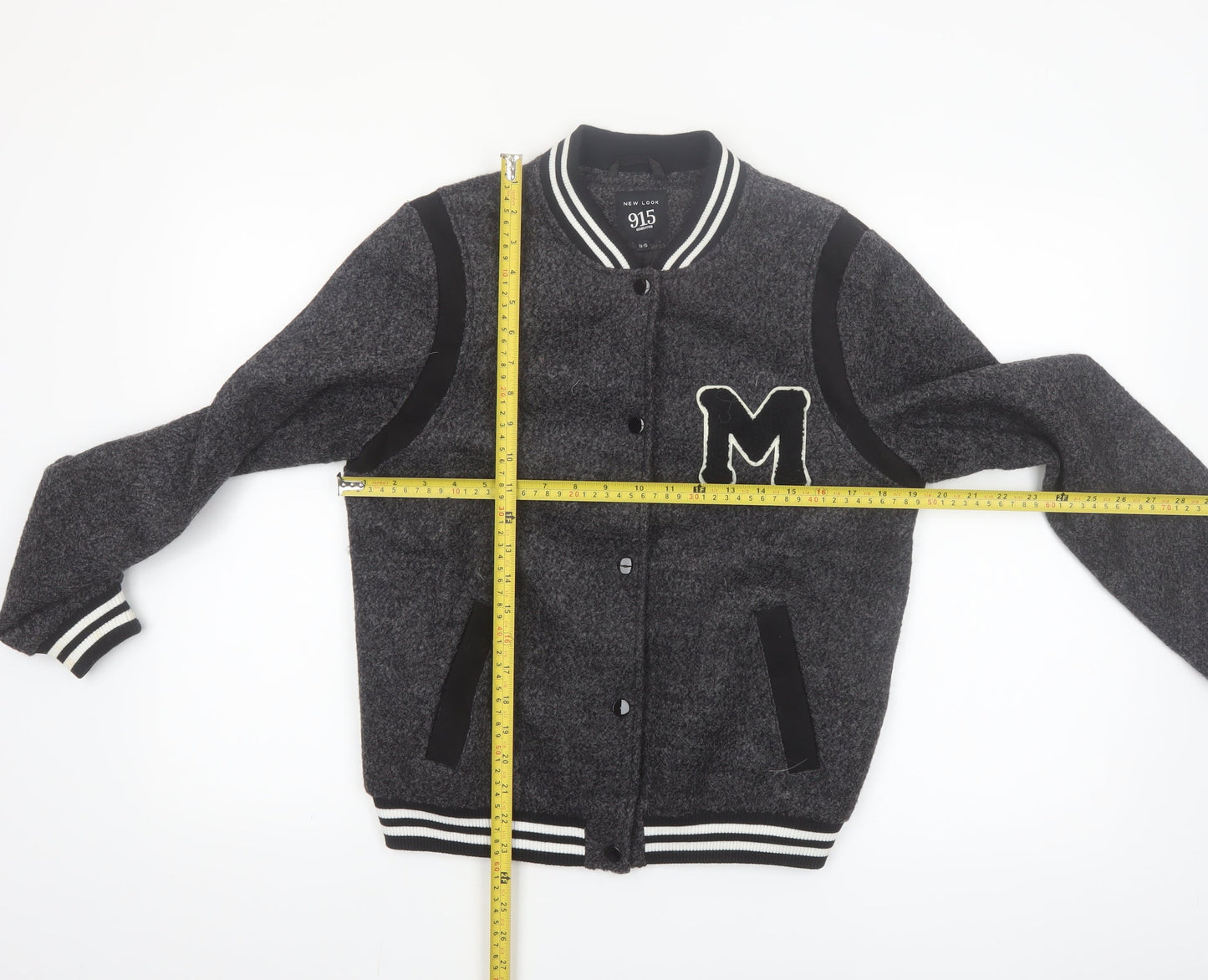 New Look Boys Grey Varsity Jacket 14-15 Years Wool Blend Lined