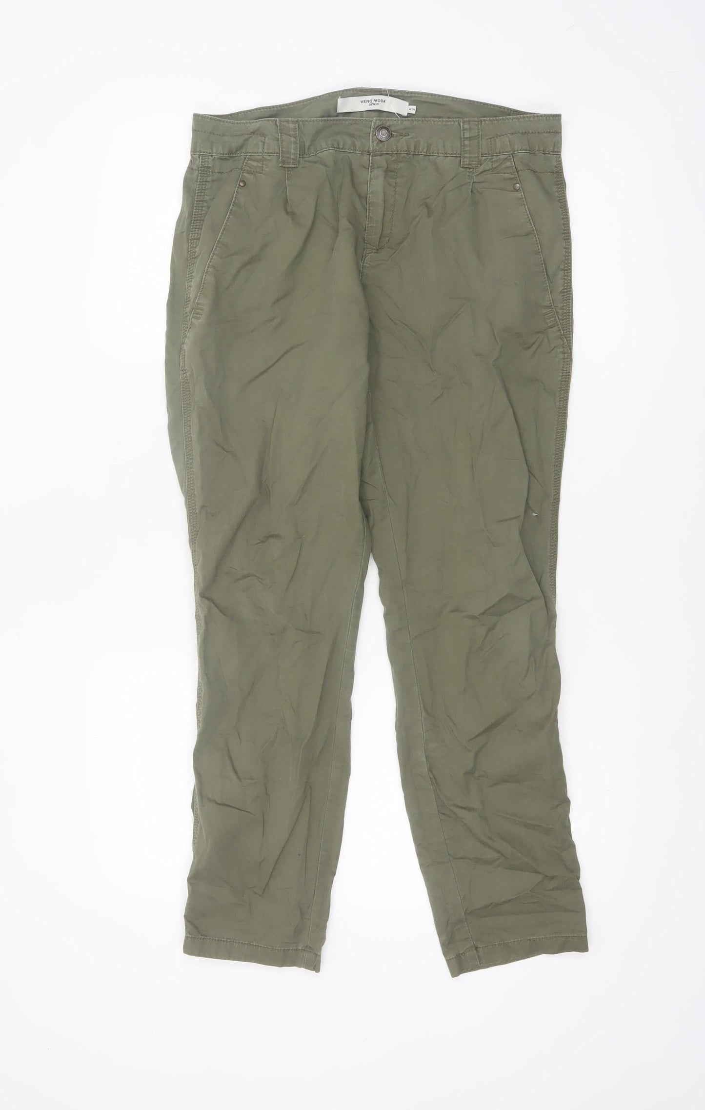 Vero Moda Women's Green Chino Trousers M 30 Straight Leg Cotton