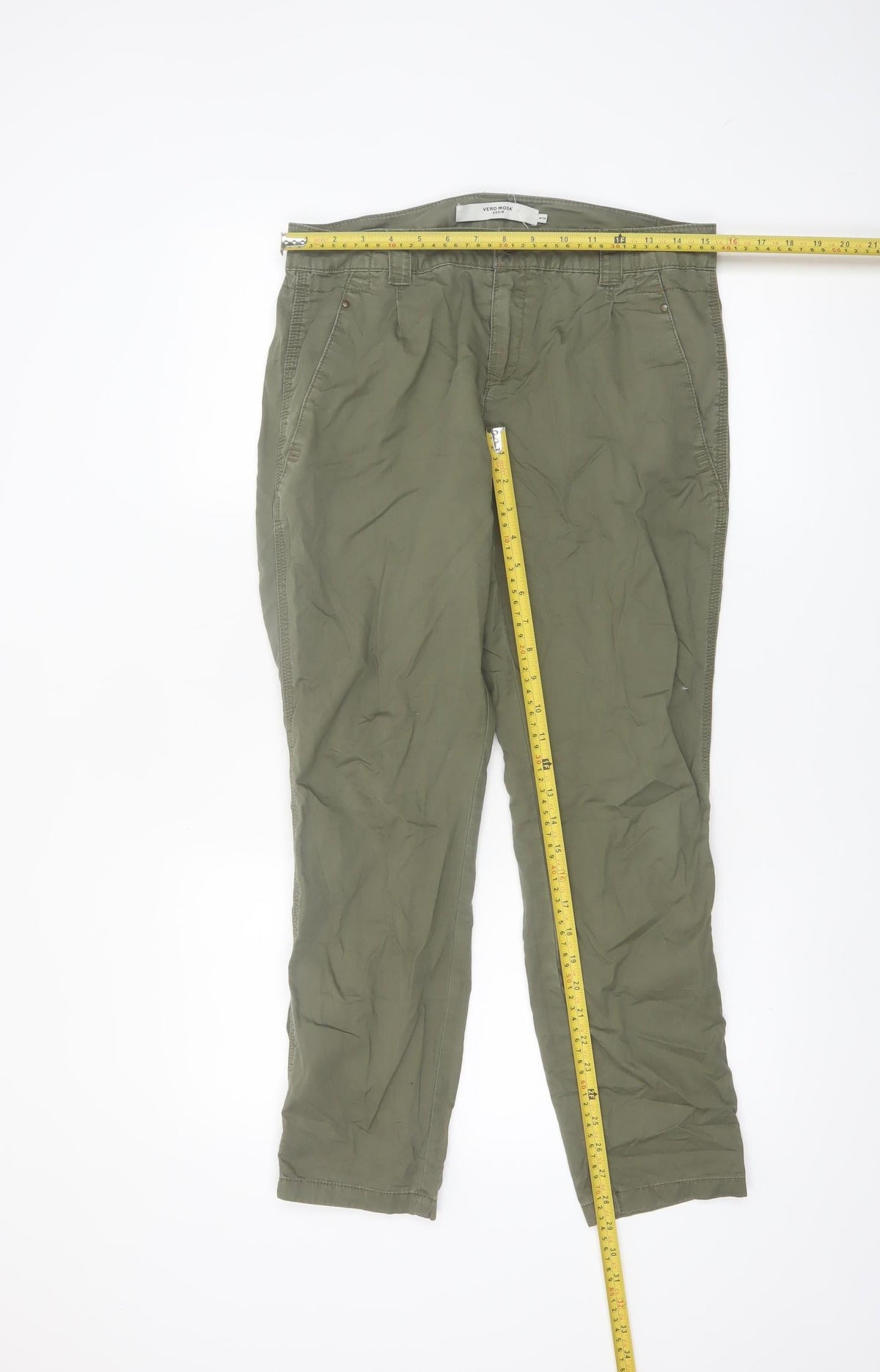 Vero Moda Women's Green Chino Trousers M 30 Straight Leg Cotton