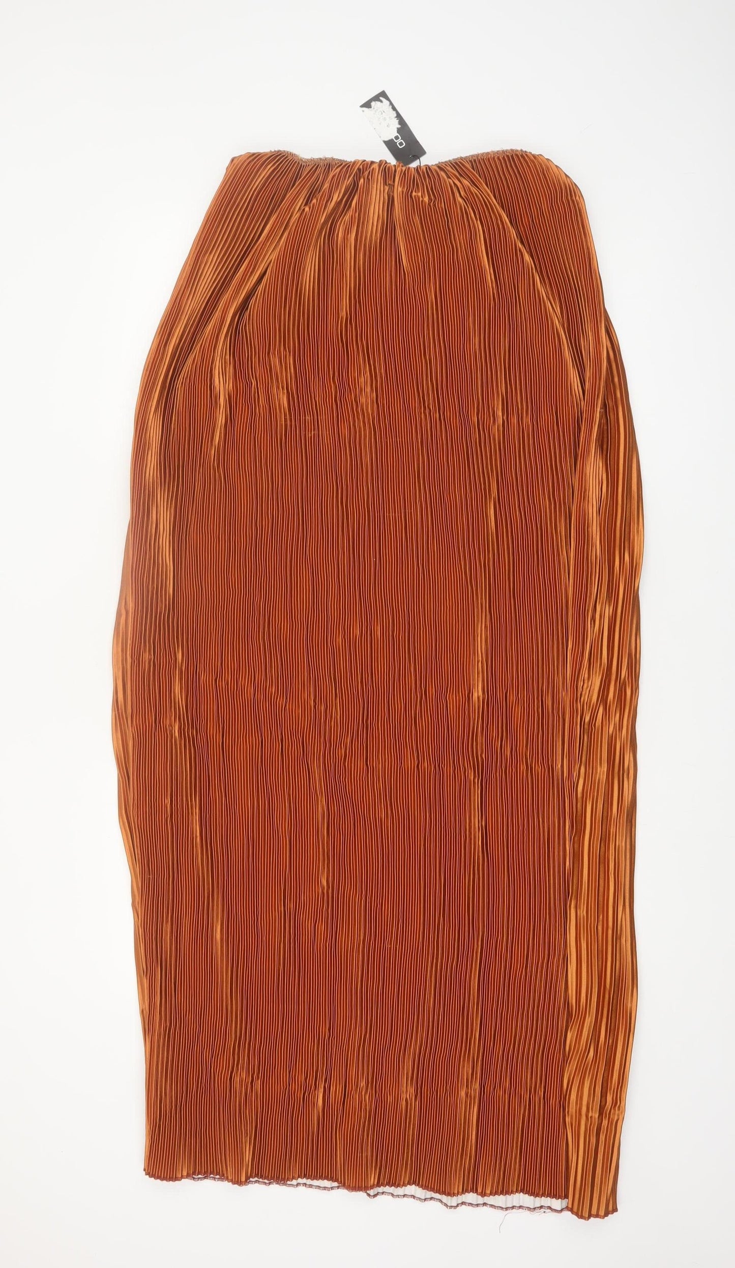 Boohoo Women’s Brown Pleated Satin Midi Skirt Size 14 Elastic Waist
