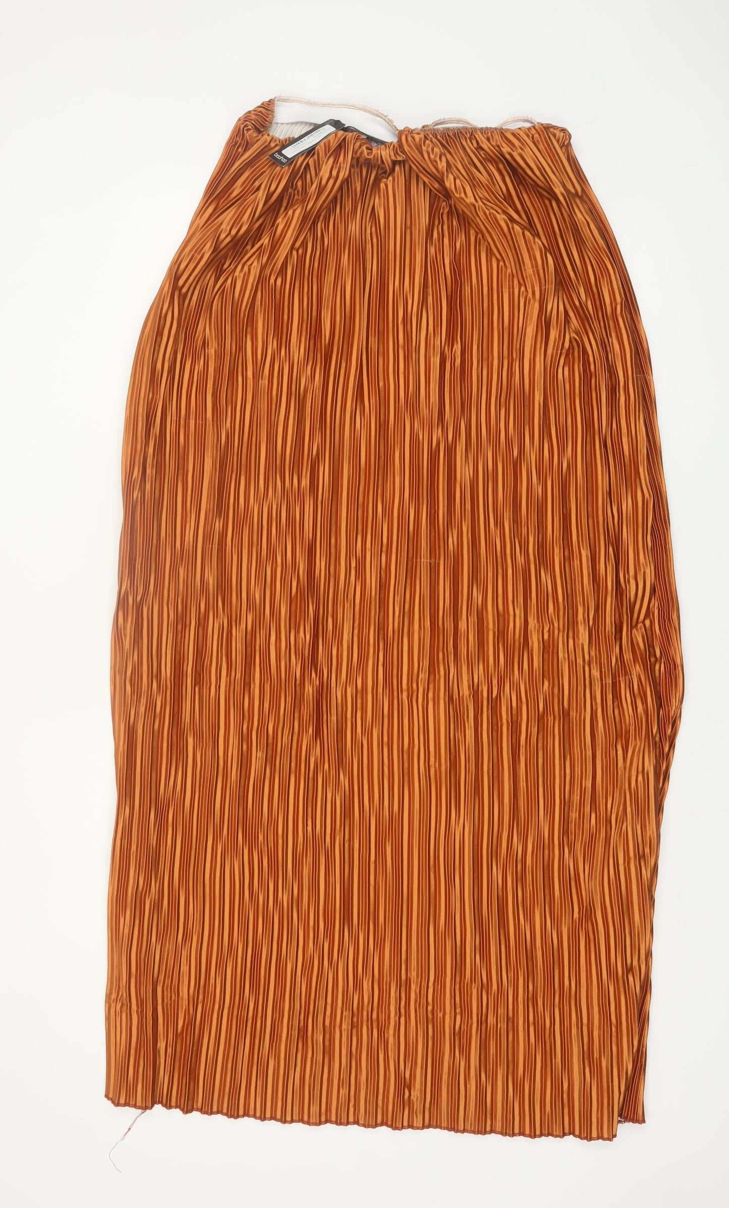 Boohoo Women’s Brown Pleated Satin Midi Skirt Size 14 Elastic Waist