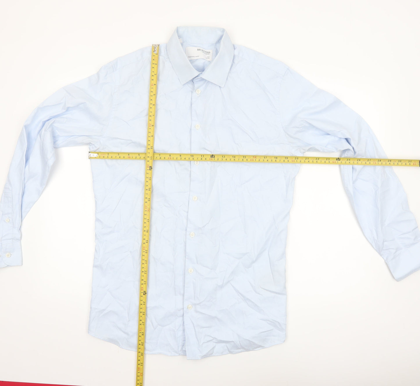SELECTED HOMME Men's Blue Slim Fit Long Sleeve Cotton Shirt Size 16.5