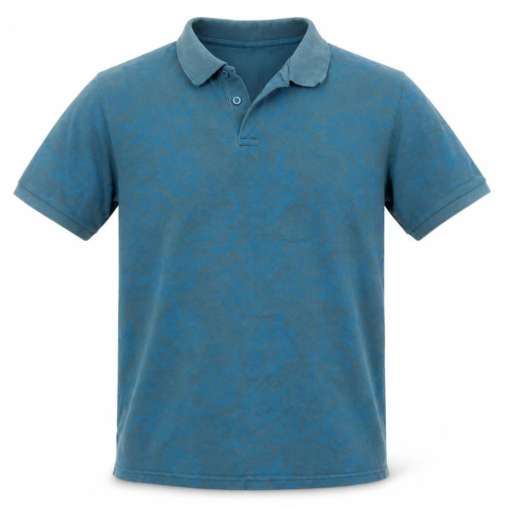 Dunnes Mens Teal Floral Regular Fit Cotton Polo Shirt Size M