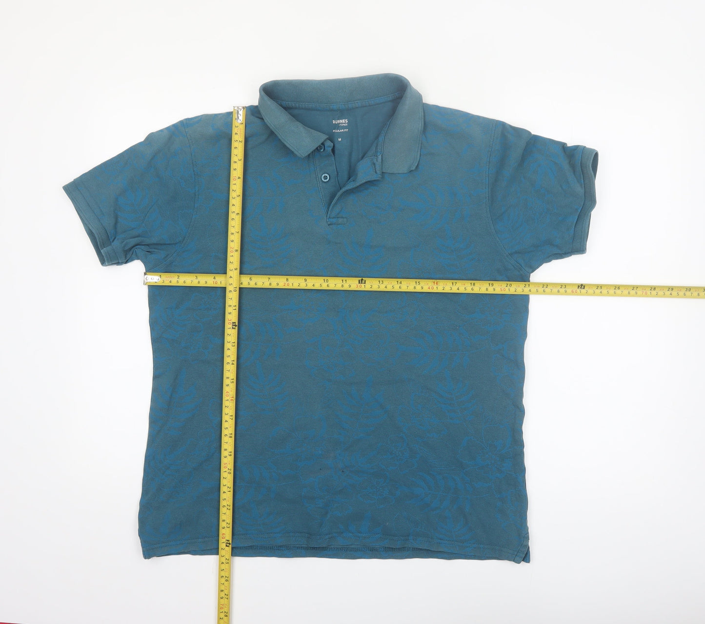 Dunnes Stores Mens Teal Floral Regular Fit Cotton Polo Shirt Size M