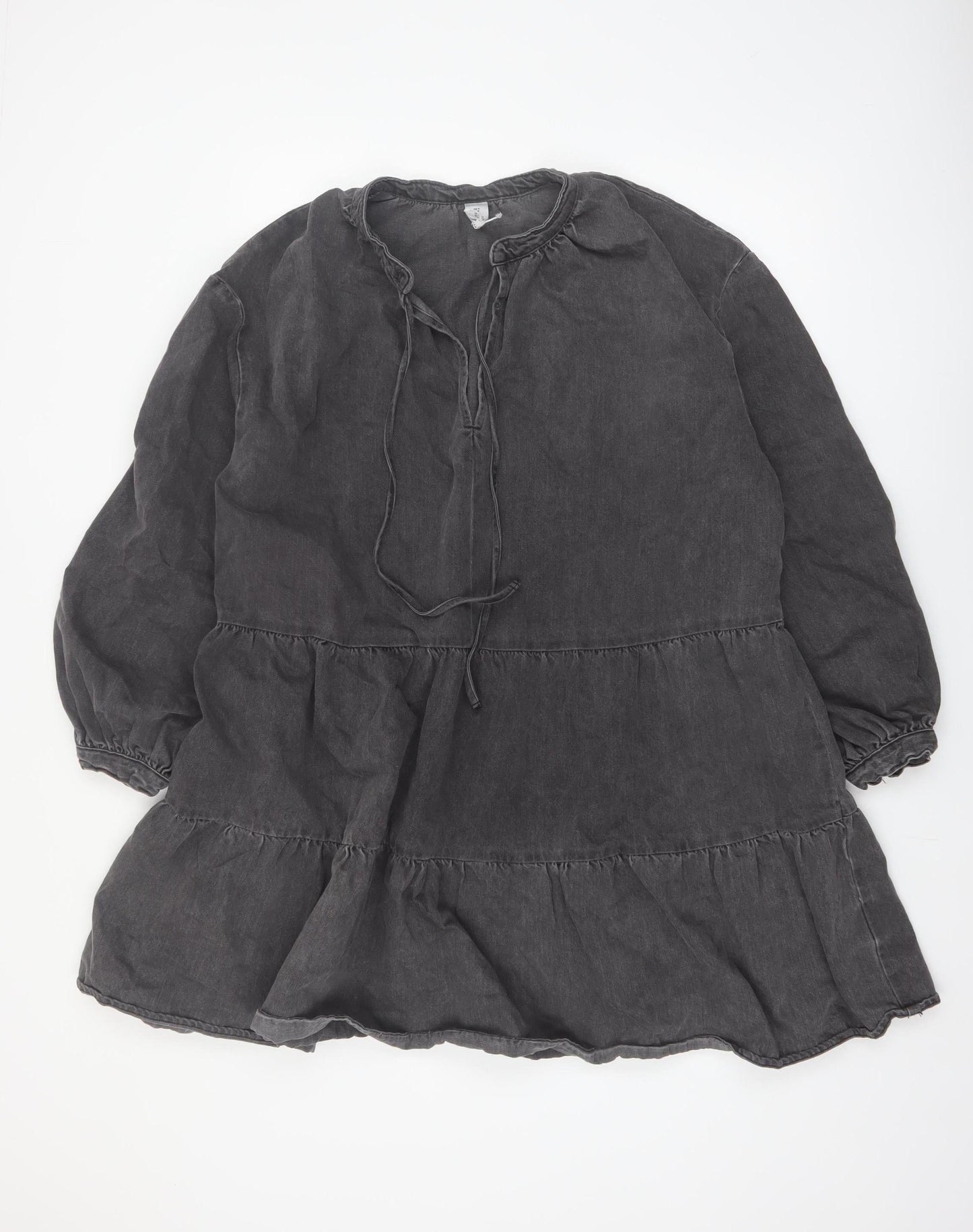 &Denim Women Black Size 12 Bohemian Smocked Cotton Dress