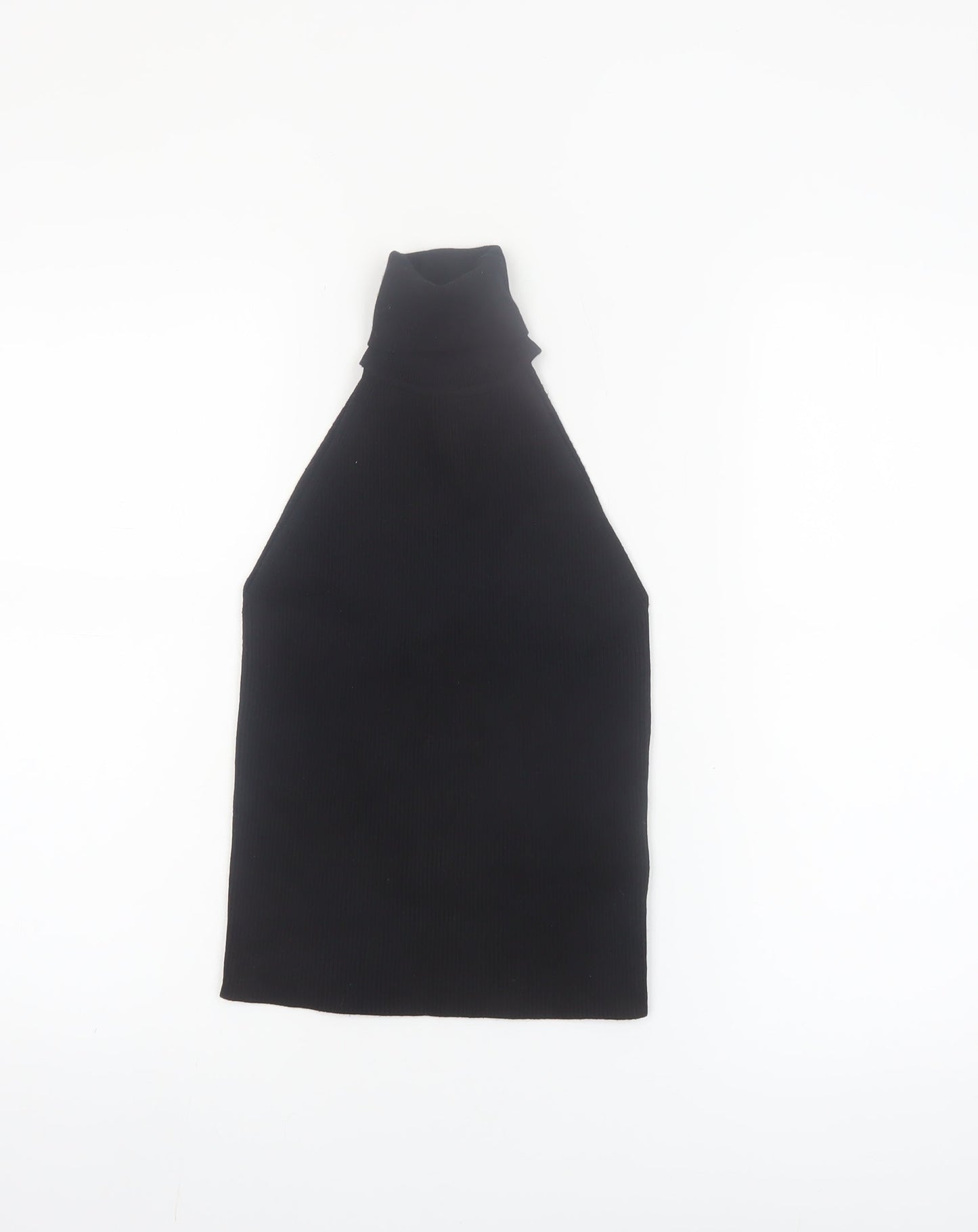 Zara Women Black High Neck Halter Knit Sleeveless Tank Top S