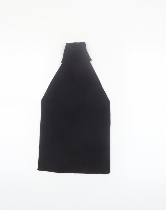 Zara Women Black High Neck Halter Knit Sleeveless Tank Top S