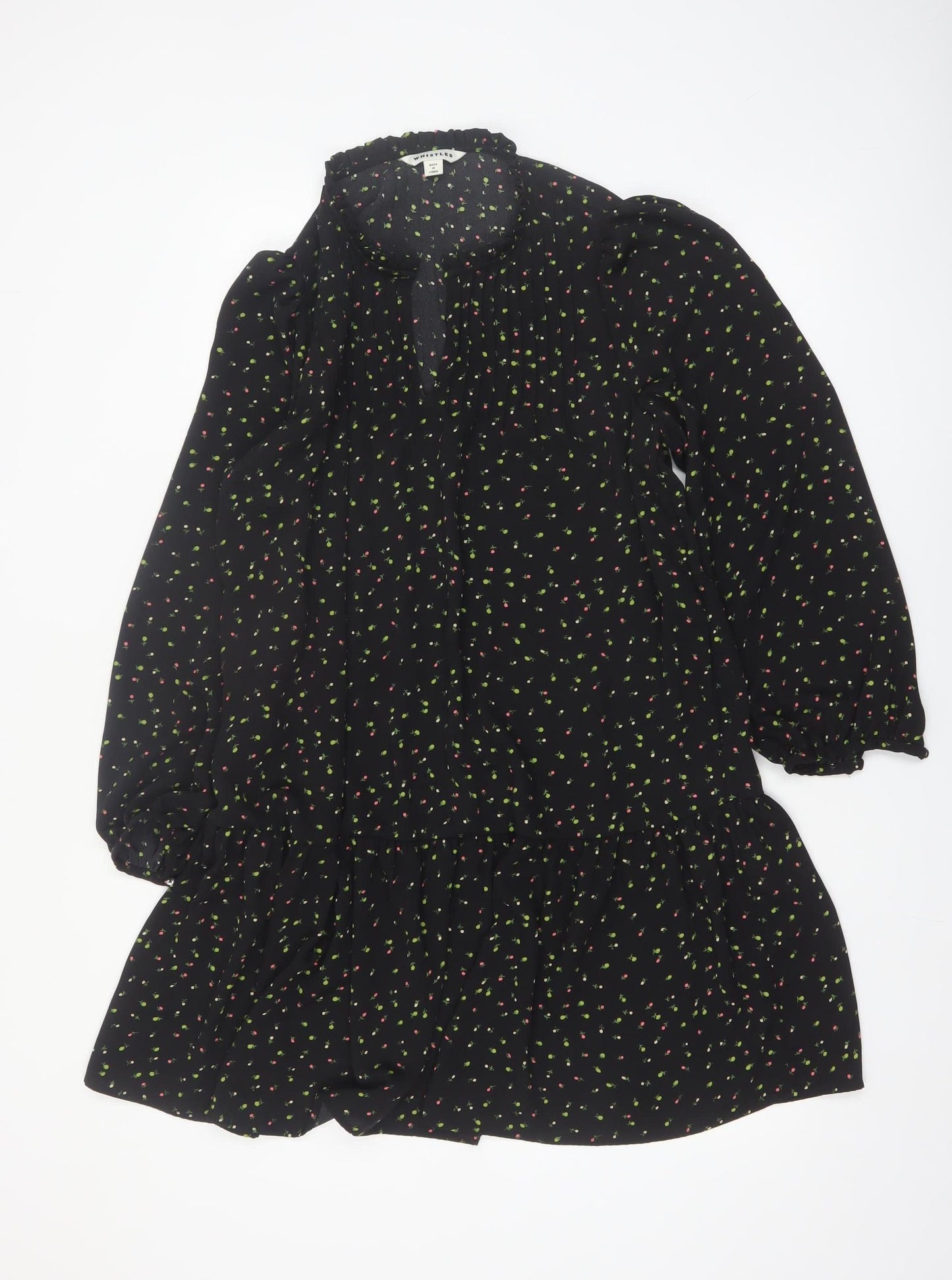 Whistles Women's Black Floral Long Sleeve Shift Dress Size 12