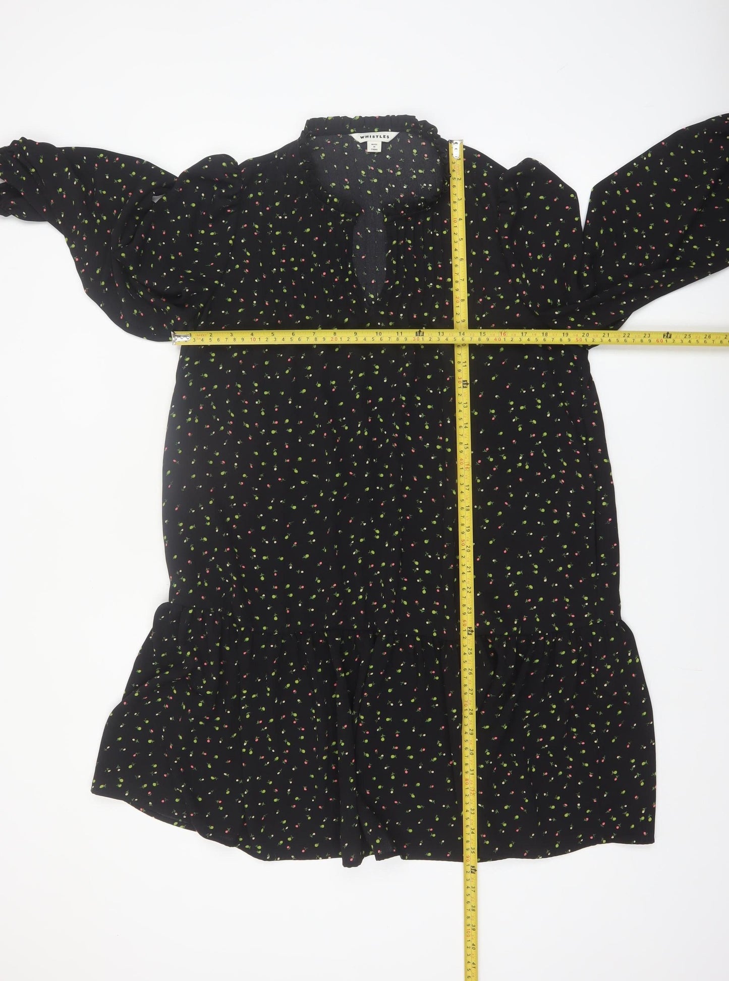 Whistles Women's Black Floral Long Sleeve Shift Dress Size 12
