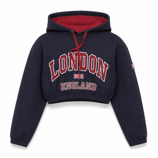 16Sixty Supremacy Womens Navy London England Cropped Hoodie XS