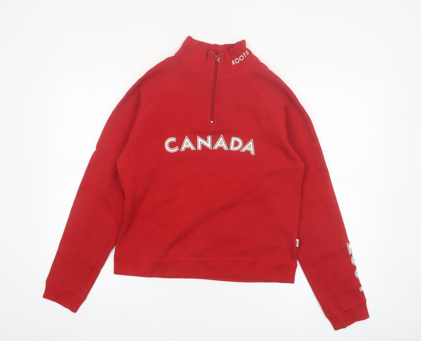 Roots Women Red 1/4 Zip Canada Olympic Sweatshirt M