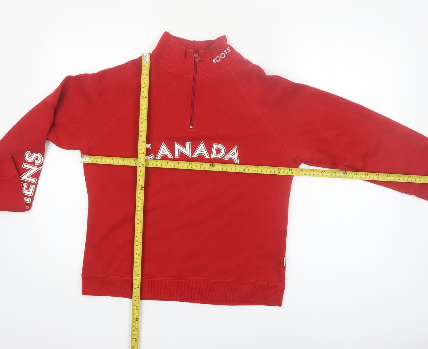 Roots Women Red 1/4 Zip Canada Olympic Sweatshirt M