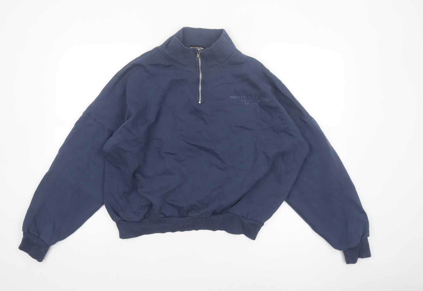 PrettyLittleThing Women Blue 1/4 Zip Sweatshirt Size S Cotton Blend