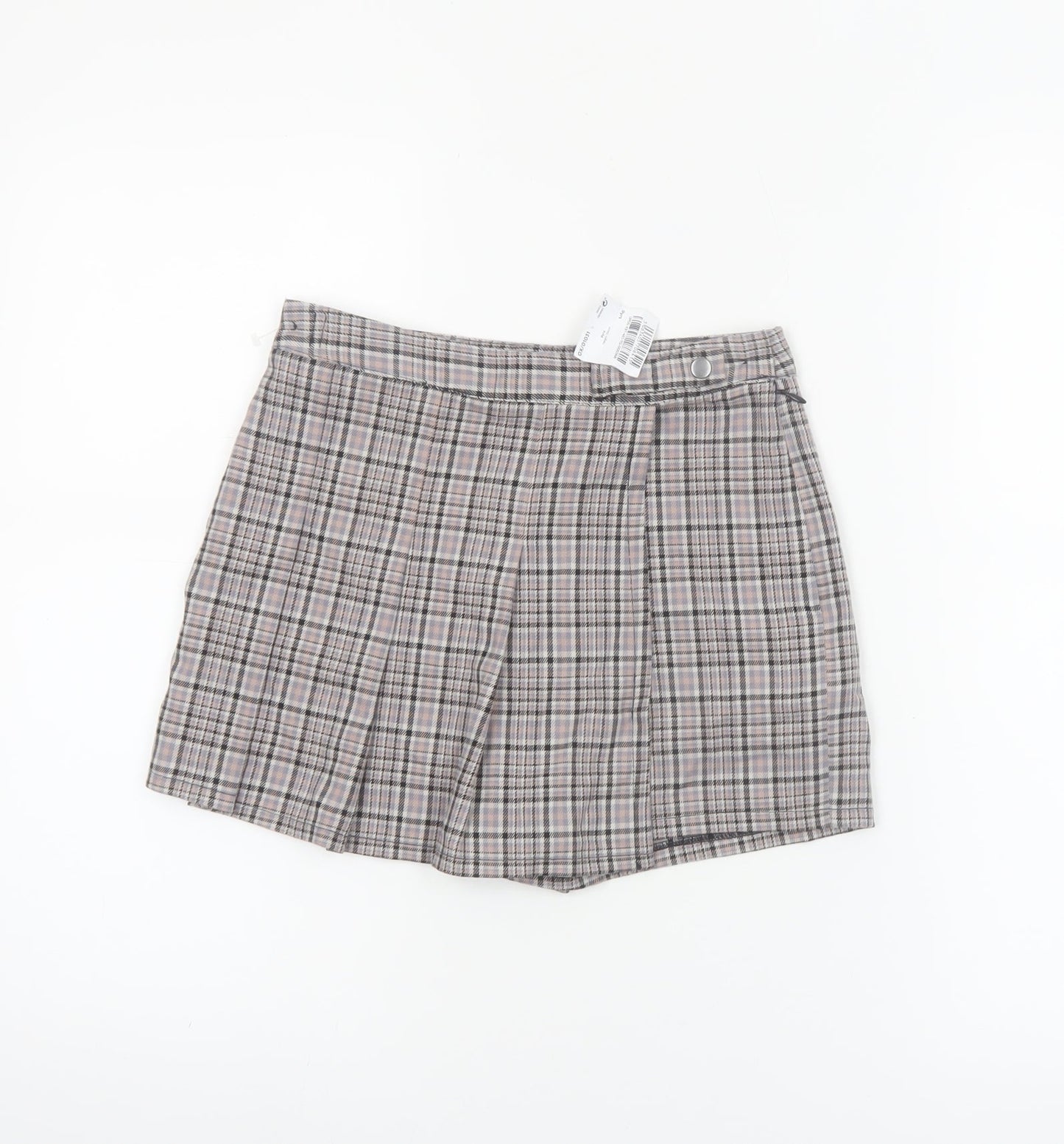 Next Girls Beige Check Pleated Skort 9 Years Polyester Blend School Style