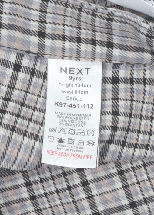 Next Girls Beige Check Pleated Skort 9 Years Polyester Blend School Style