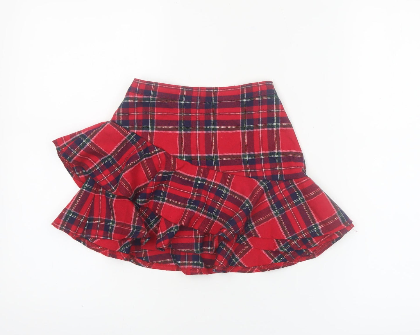 H&M Girls Red Check Ruffle Skirt 6-8 Years Polyester Viscose Blend