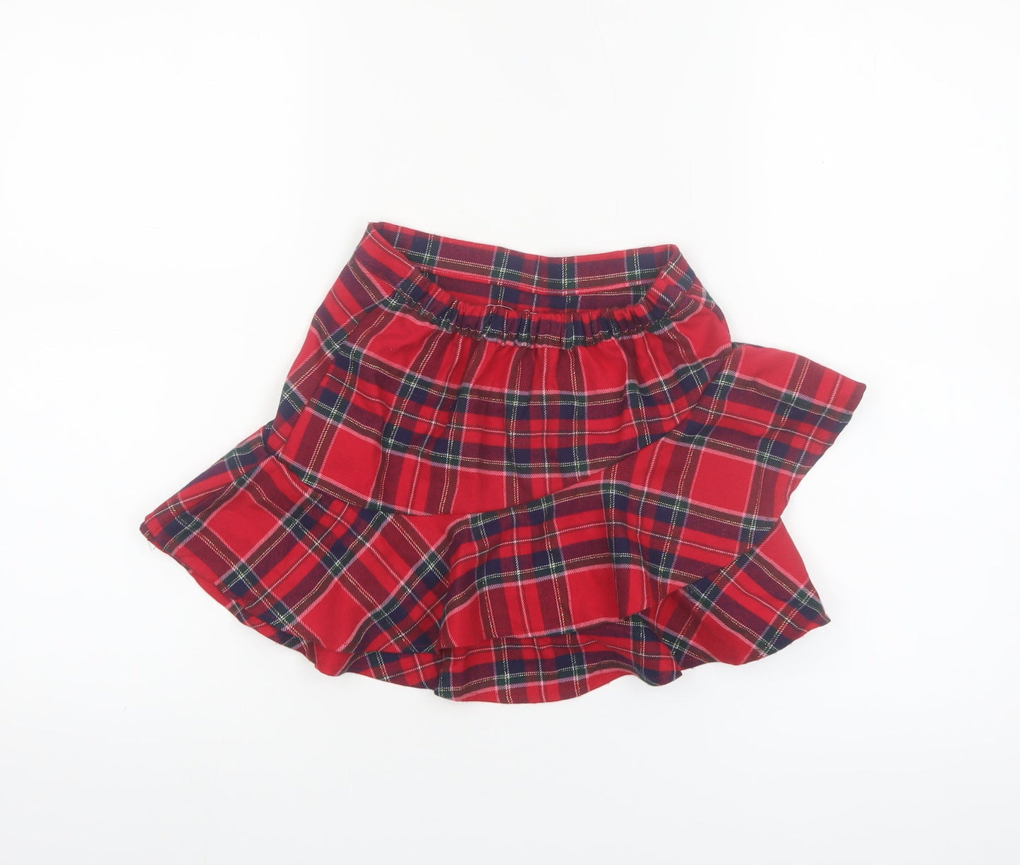 H&M Girls Red Check Ruffle Skirt 6-8 Years Polyester Viscose Blend