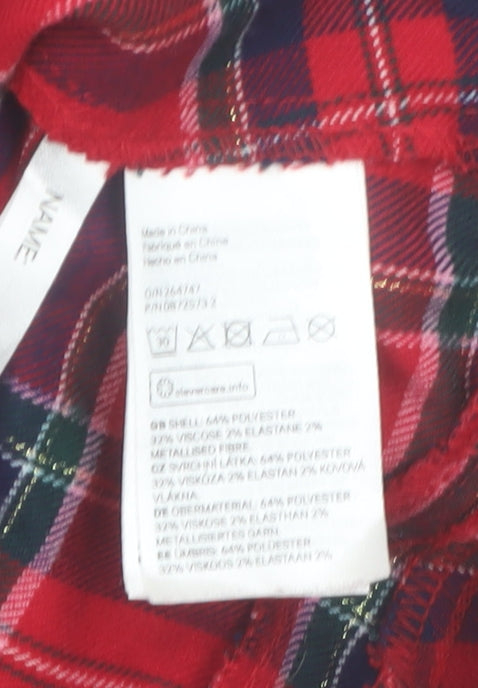 H&M Girls Red Check Ruffle Skirt 6-8 Years Polyester Viscose Blend