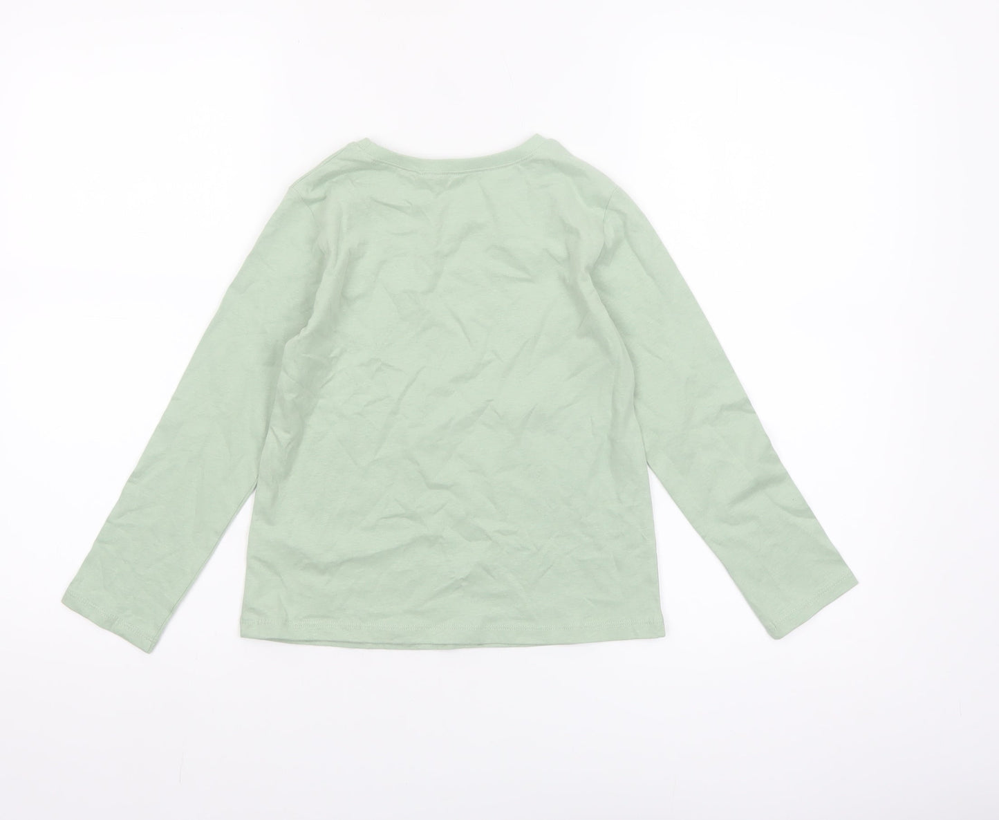 Next Girls Green Long Sleeve Cotton T-Shirt 5-6 Years Basic Crew Neck