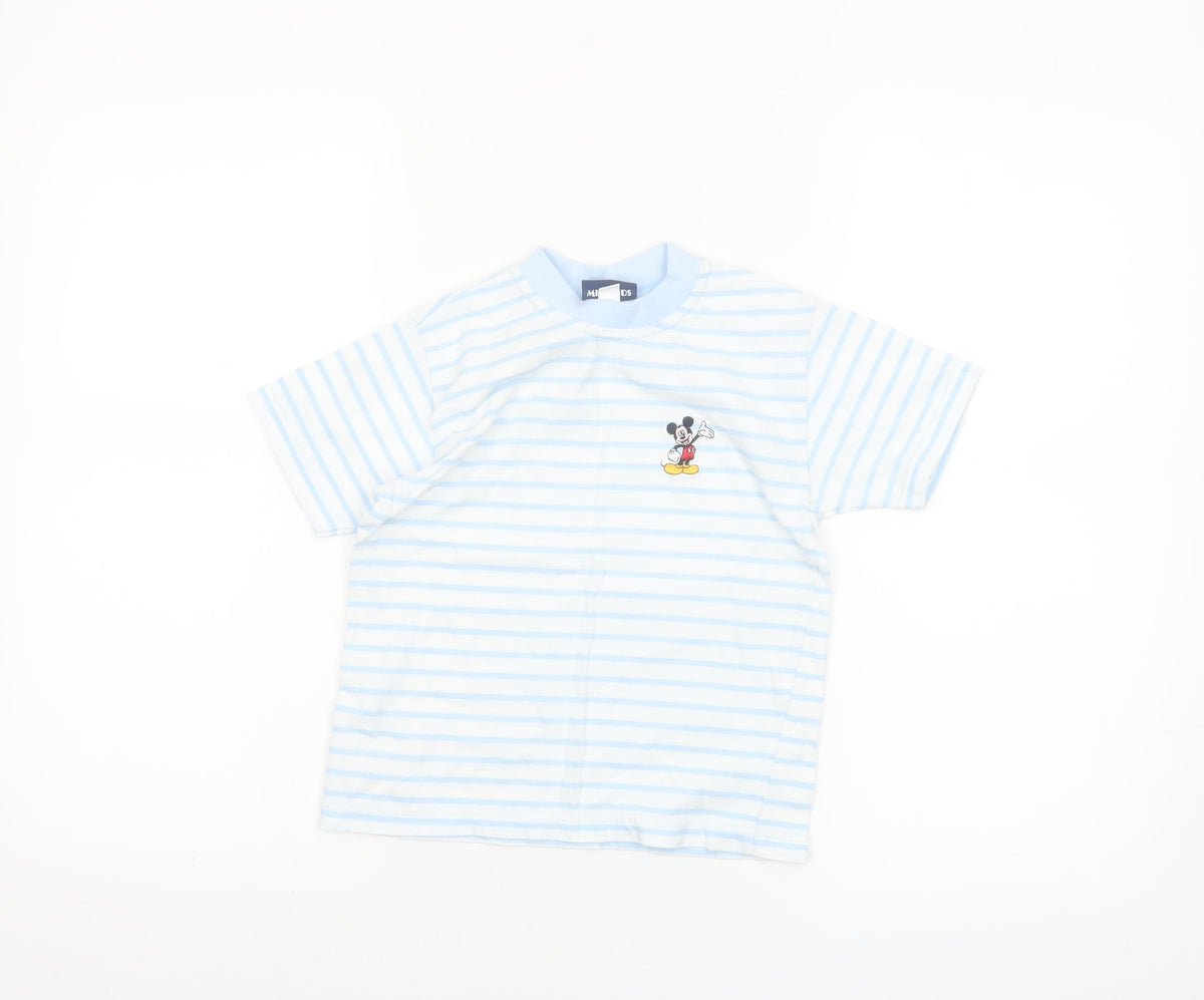 Disney Girls Blue Striped Mickey Mouse Cotton T-Shirt 4-5 Years