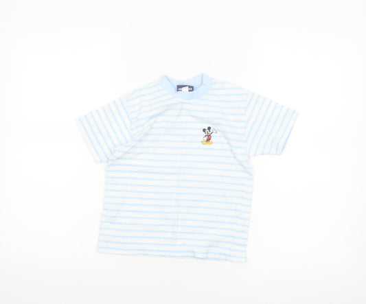 Disney Girls Blue Striped Mickey Mouse Cotton T-Shirt 4-5 Years