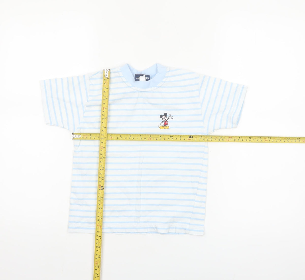 Disney Girls Blue Striped Mickey Mouse Cotton T-Shirt 4-5 Years