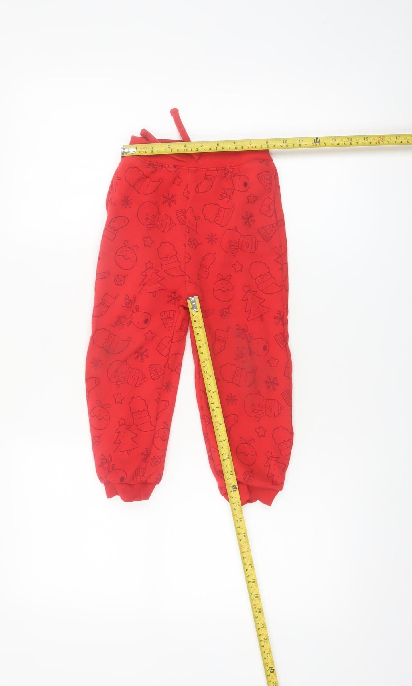 Dunnes Stores Boys Red Christmas Jogger Trousers 3-4 Years Cotton Blend