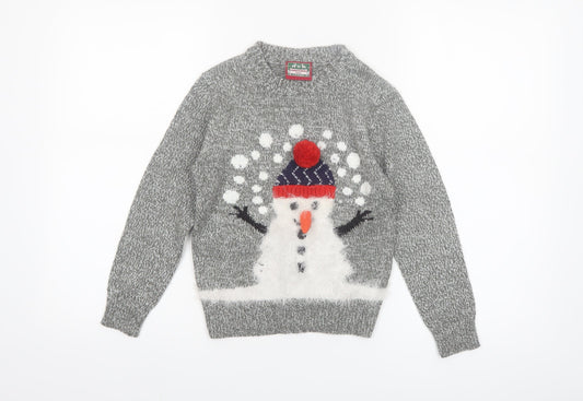 Christmas Shop Boys Grey Knitted Snowman Ugly Jumper 7-8 Years Winter Sweater