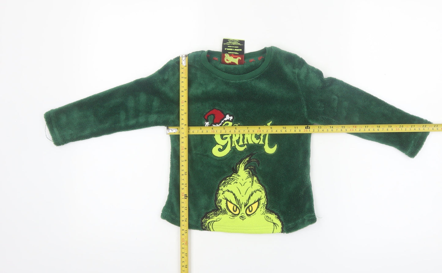 Primark Boys Green The Grinch Fleece Long Sleeve Pyjama Top 3-4 Years