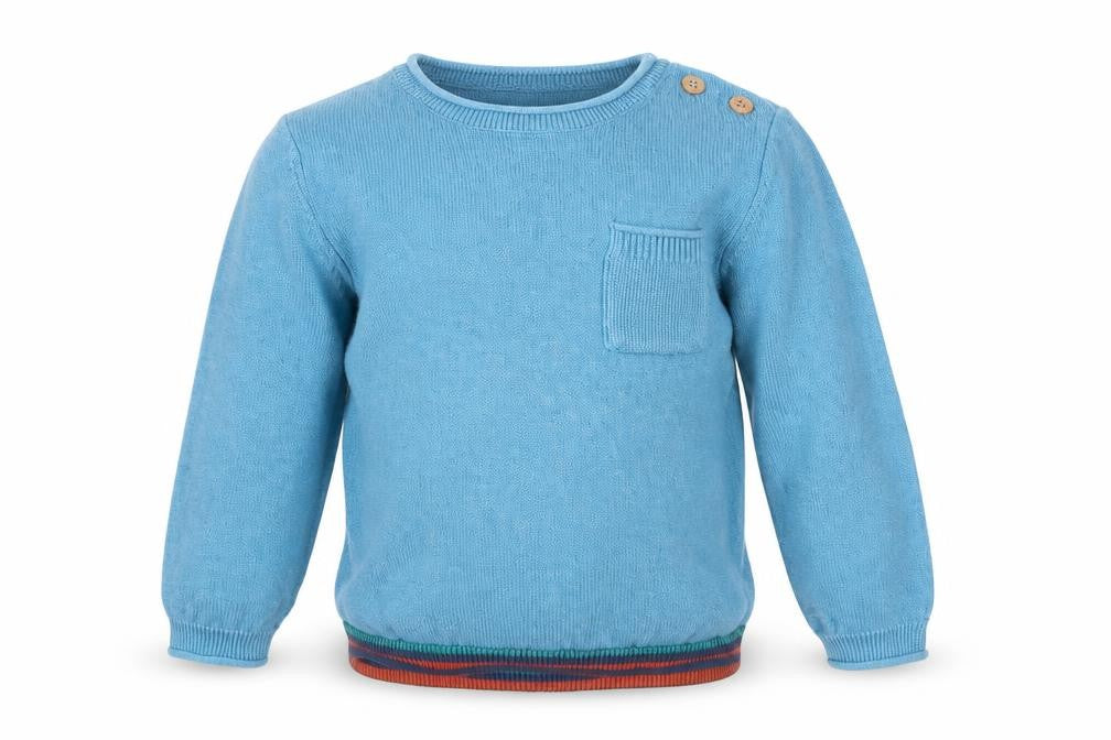 Next Boys Blue Cotton Crew Neck Jumper 2-3 Years Star Elbow Detail