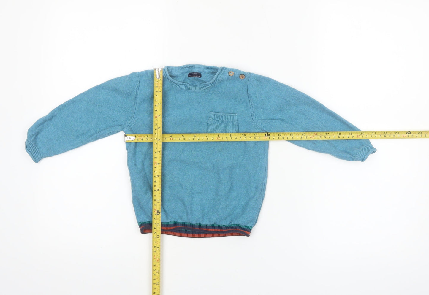 Next Boys Blue Cotton Crew Neck Jumper 2-3 Years Star Elbow Detail