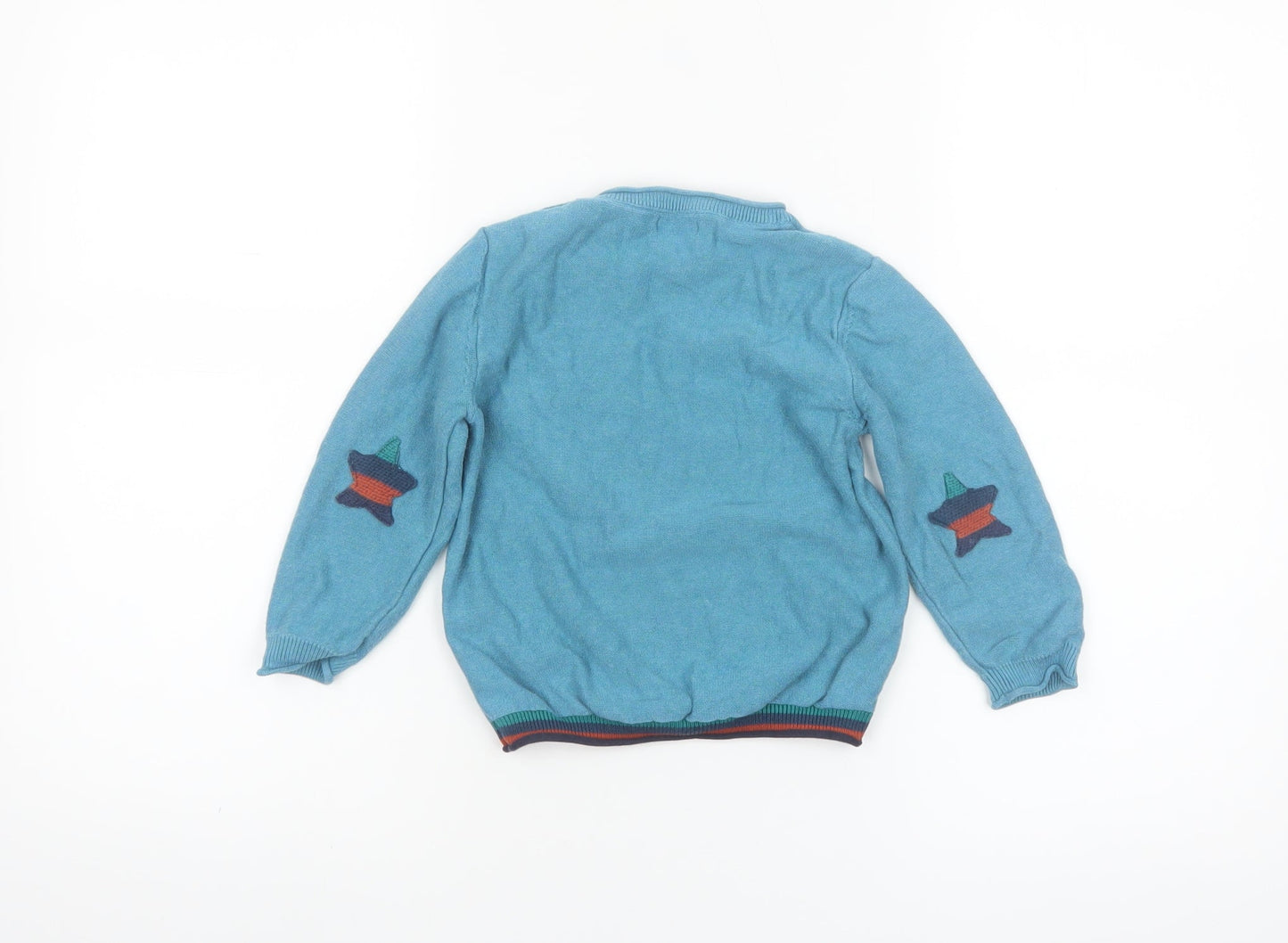 Next Boys Blue Cotton Crew Neck Jumper 2-3 Years Star Elbow Detail