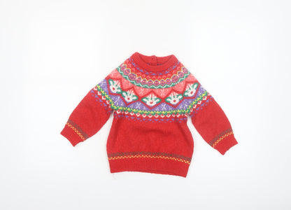Additional front view of Dunnes girls’ red fair isle christmas jumper 2-3 years acrylic blend