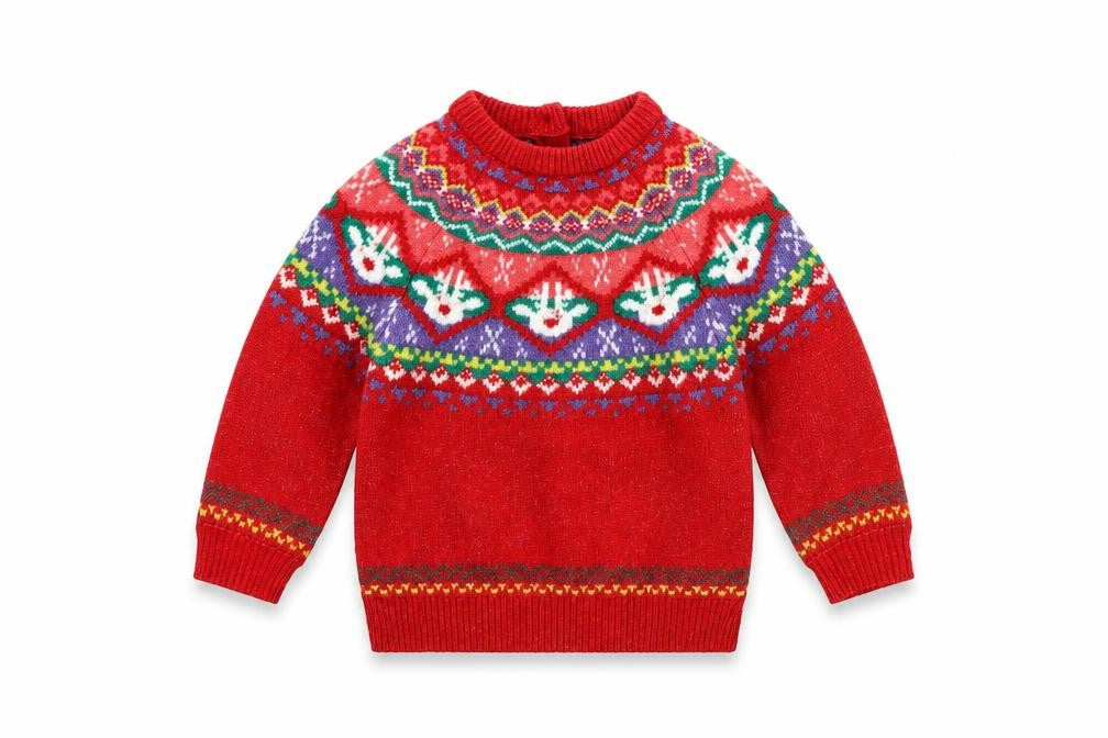 Dunnes Stores Girls Red Fair Isle Christmas Jumper 2-3 Years Acrylic Blend