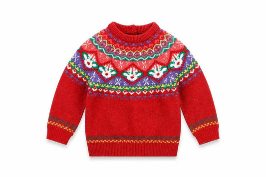 Dunnes Stores Girls Red Fair Isle Christmas Jumper 2-3 Years Acrylic Blend