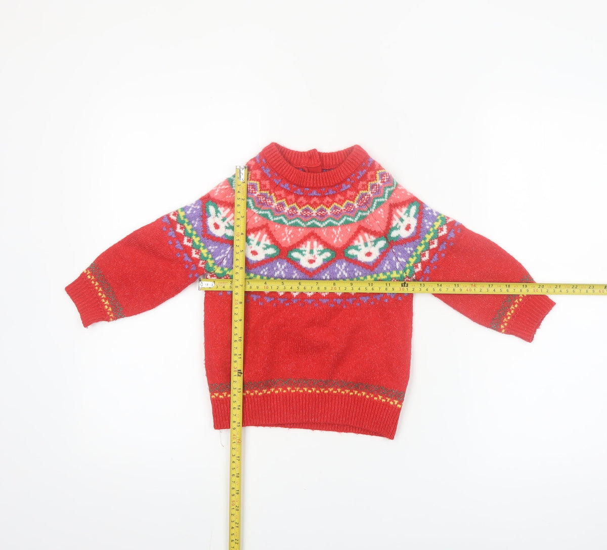 Dunnes Stores Girls Red Fair Isle Christmas Jumper 2-3 Years Acrylic Blend