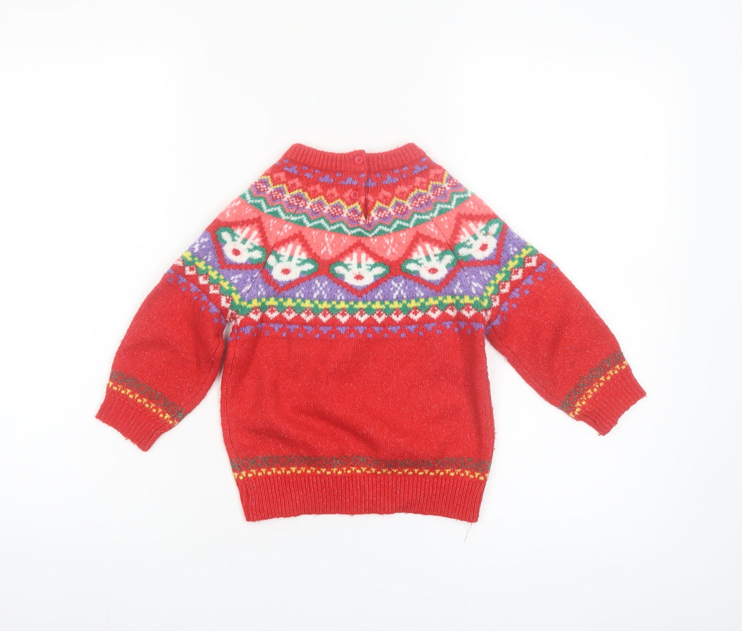 Dunnes Stores Girls Red Fair Isle Christmas Jumper 2-3 Years Acrylic Blend