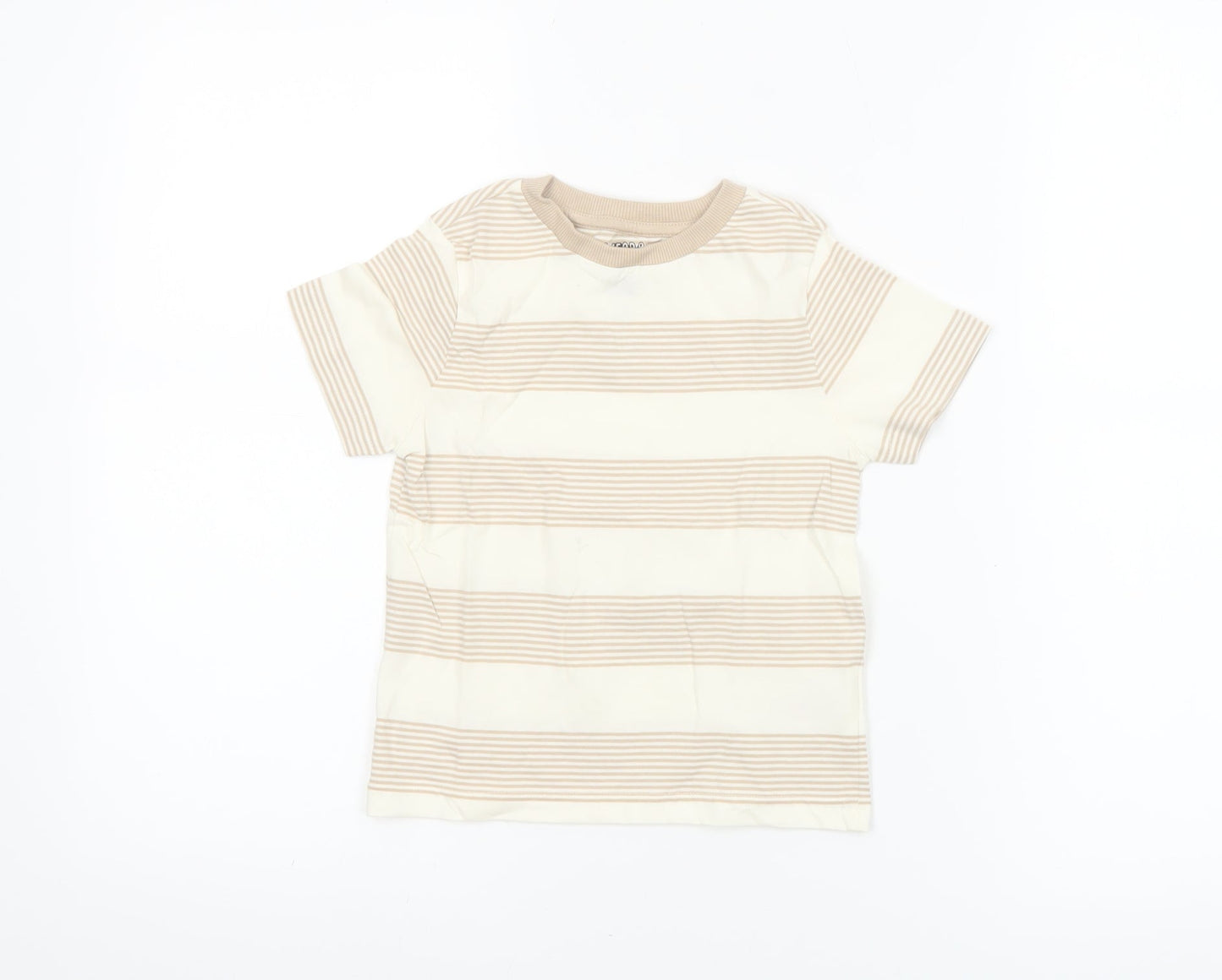 F&F Boys Beige Striped Short Sleeve Cotton T-Shirt 2-3 Years